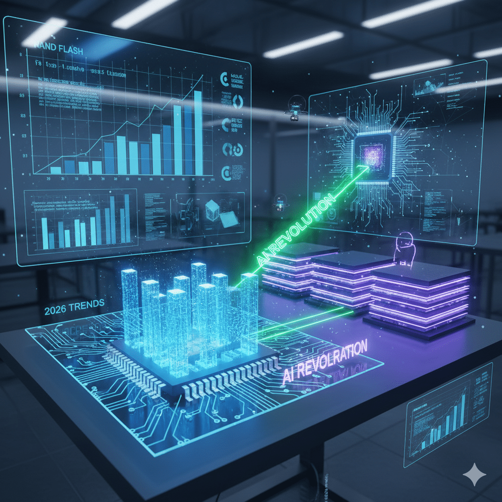 Tendências em semicondutores com chips NAND flash e memória HBM3E em 2026
