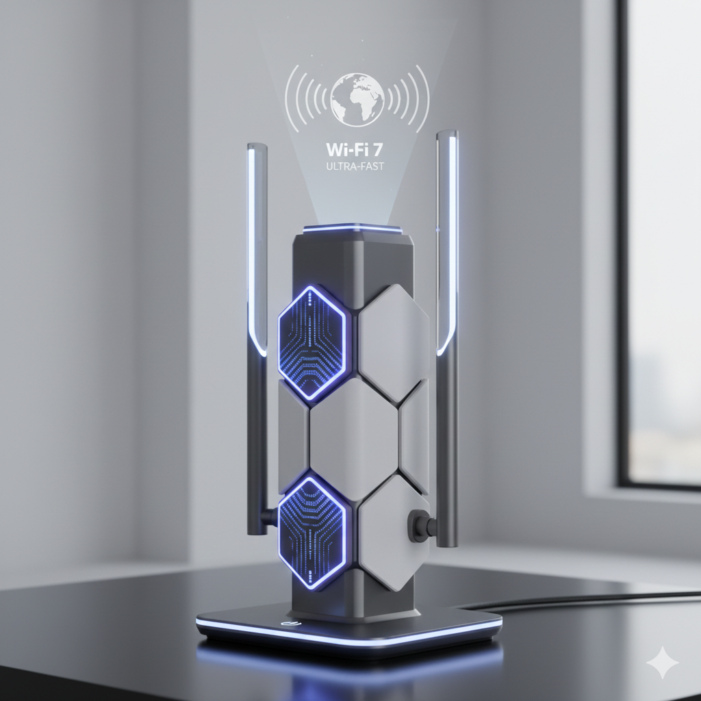 Roteador Wi-Fi 7 representando o futuro da internet ultra rápida em 2026
